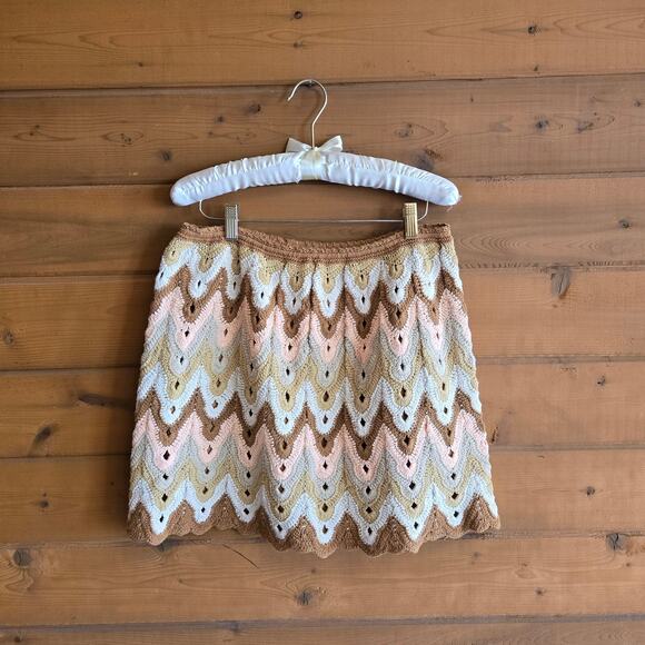 Free People Heat of the Moment Mini Skirt Dream Combo Large Crochet Boho Pull On - Picture 2 of 5